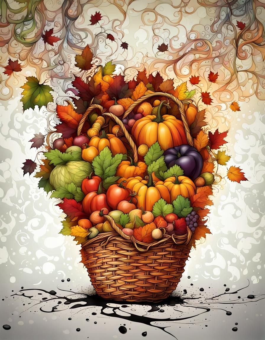 Overgrown Harvest Basket in Detailed Color Splash