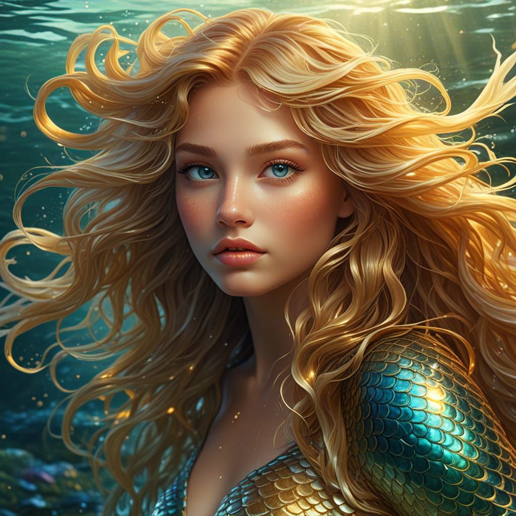 Mermaid Emerging from Waves in Ethereal Digital Painting