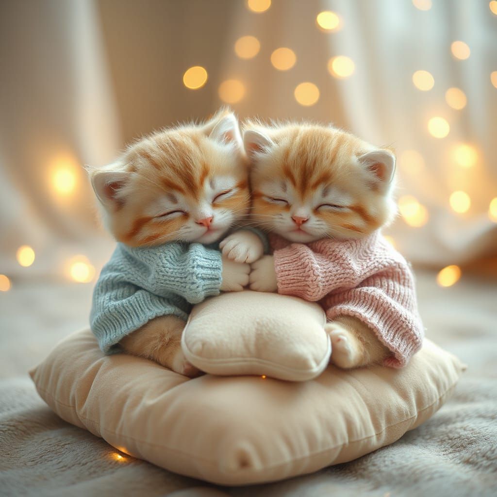 Sleeping Kittens in Pastel Sweaters, 3D Anime Art