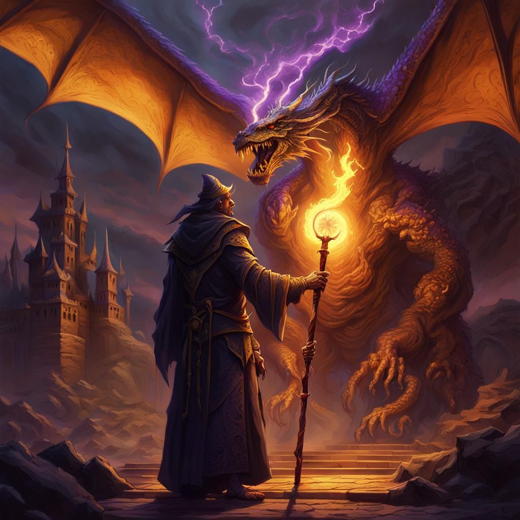 Wizard vs. Dragon: Dark Fantasy Concept Art