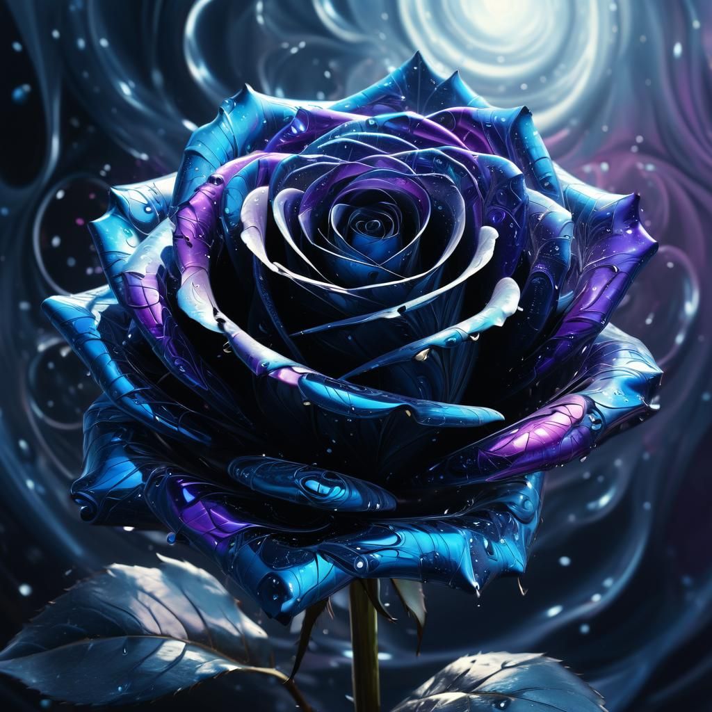 Dramatic Black Rose Fractal in Hyperrealistic Style