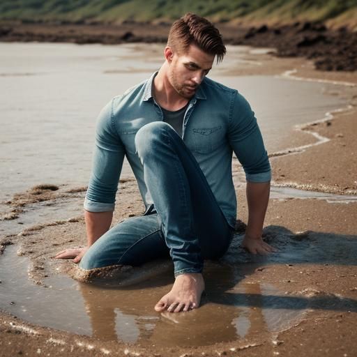 Man in Jeans Sinking in Quicksand, Professional Photography