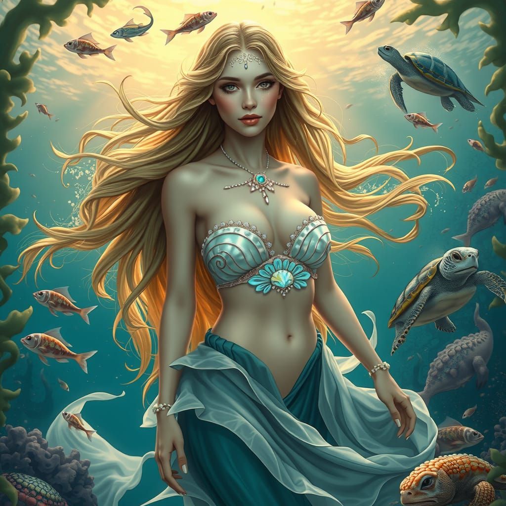 Serene Deep Sea Nymph in Ethereal Oceanic Attire