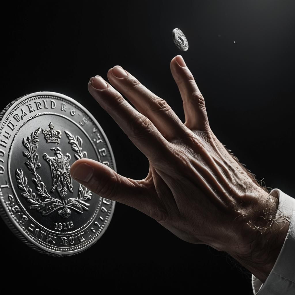 Silver Coin Tossed in Air: Hyper-Realistic Digital Art