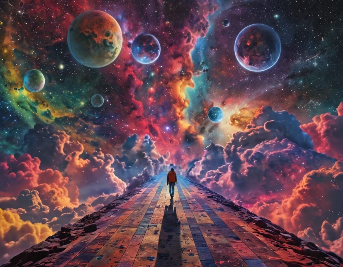 Rainbow Road Through Vibrant Galaxy