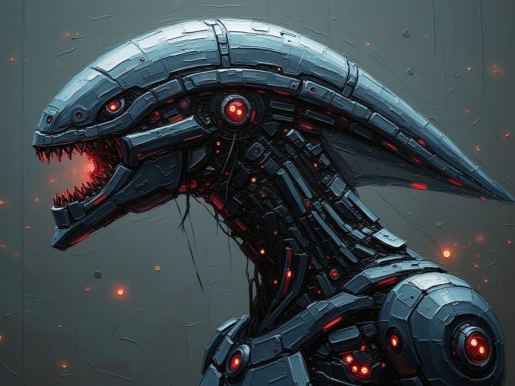 Sinister Cybernetic Xenomorph Robot in Liminal Space