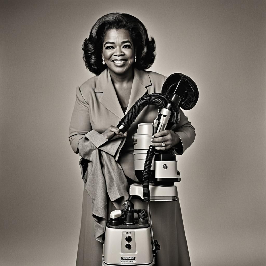 Oprah Winfrey with a Vintage Vacuum Cleaner