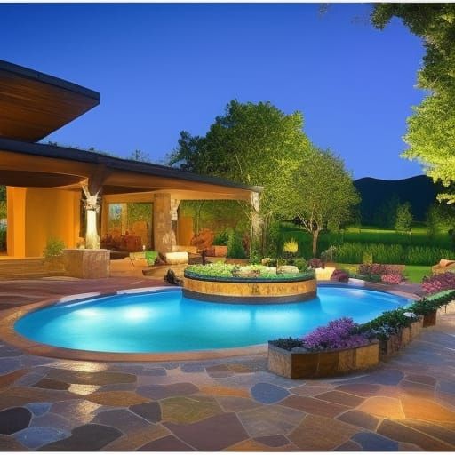 Hyperrealistic Patio Scene in Hudson River School Style