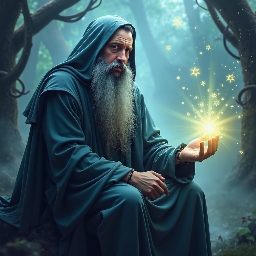 Mystical Wizard Portrait in Ethereal Forest