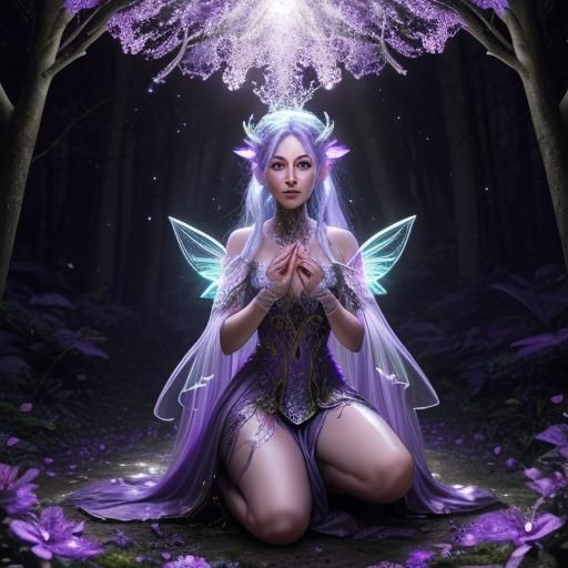 Ethereal Fairy in Enchanted Forest, Digital Art