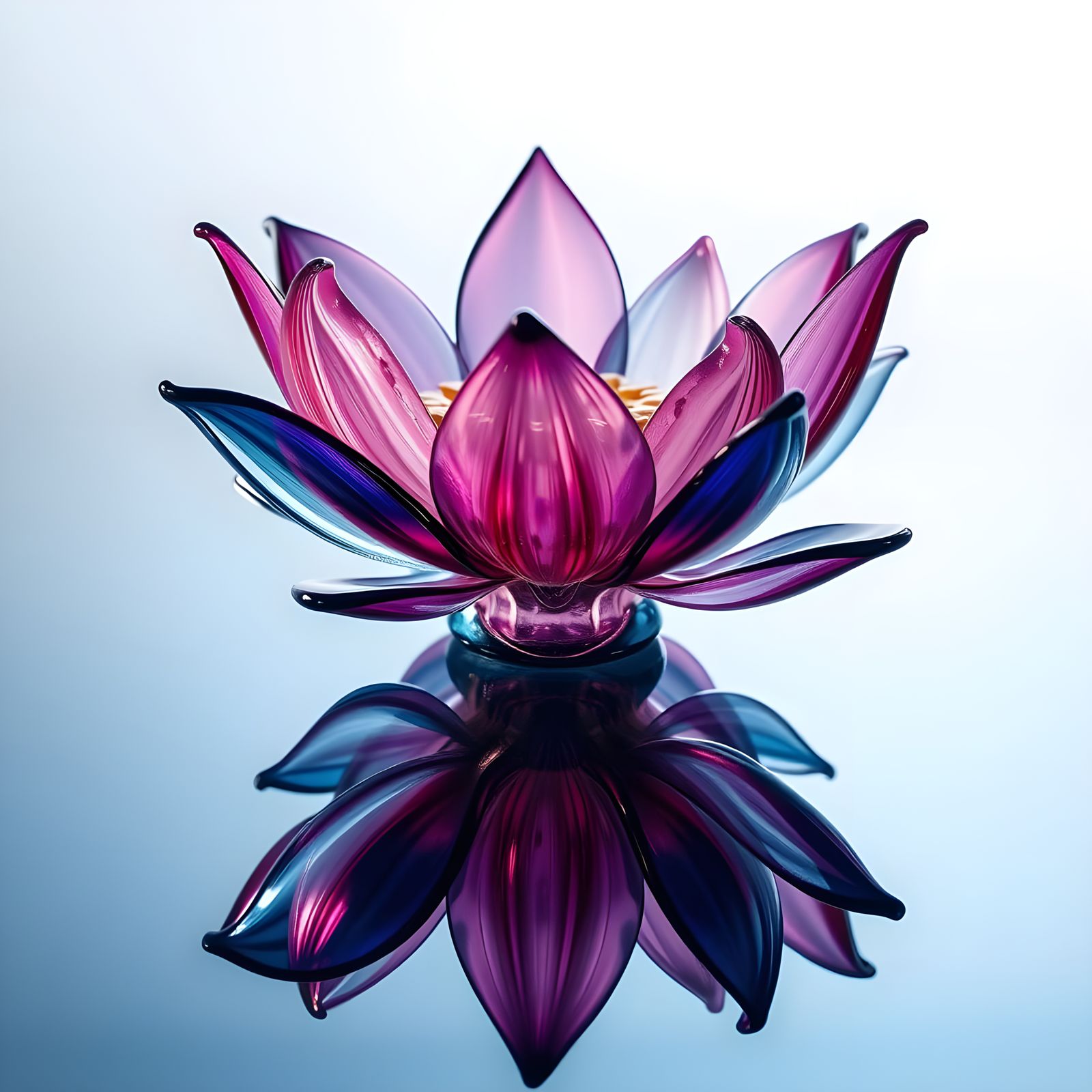 Colorful Glass Lotus Flower Reflecting on Water