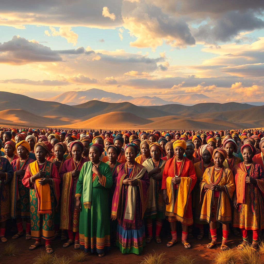 Basotho Women in Traditional Dress at Sunset