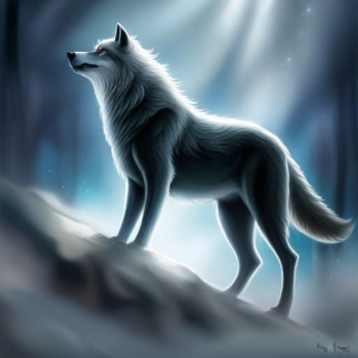 Viking Wizard's Wolf Patronus in Eerie Forest
