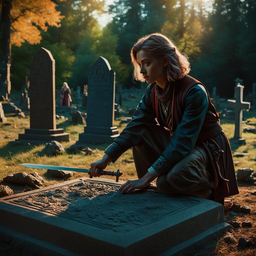 Adventurer at Mother's Grave, Cinematic Film Still