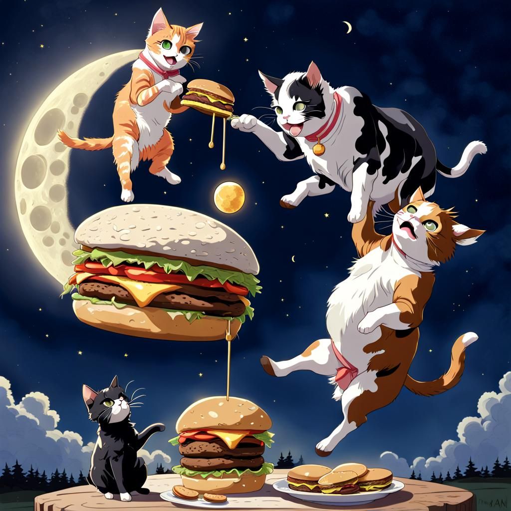 Cow Jumps Over Moon in Anime Style