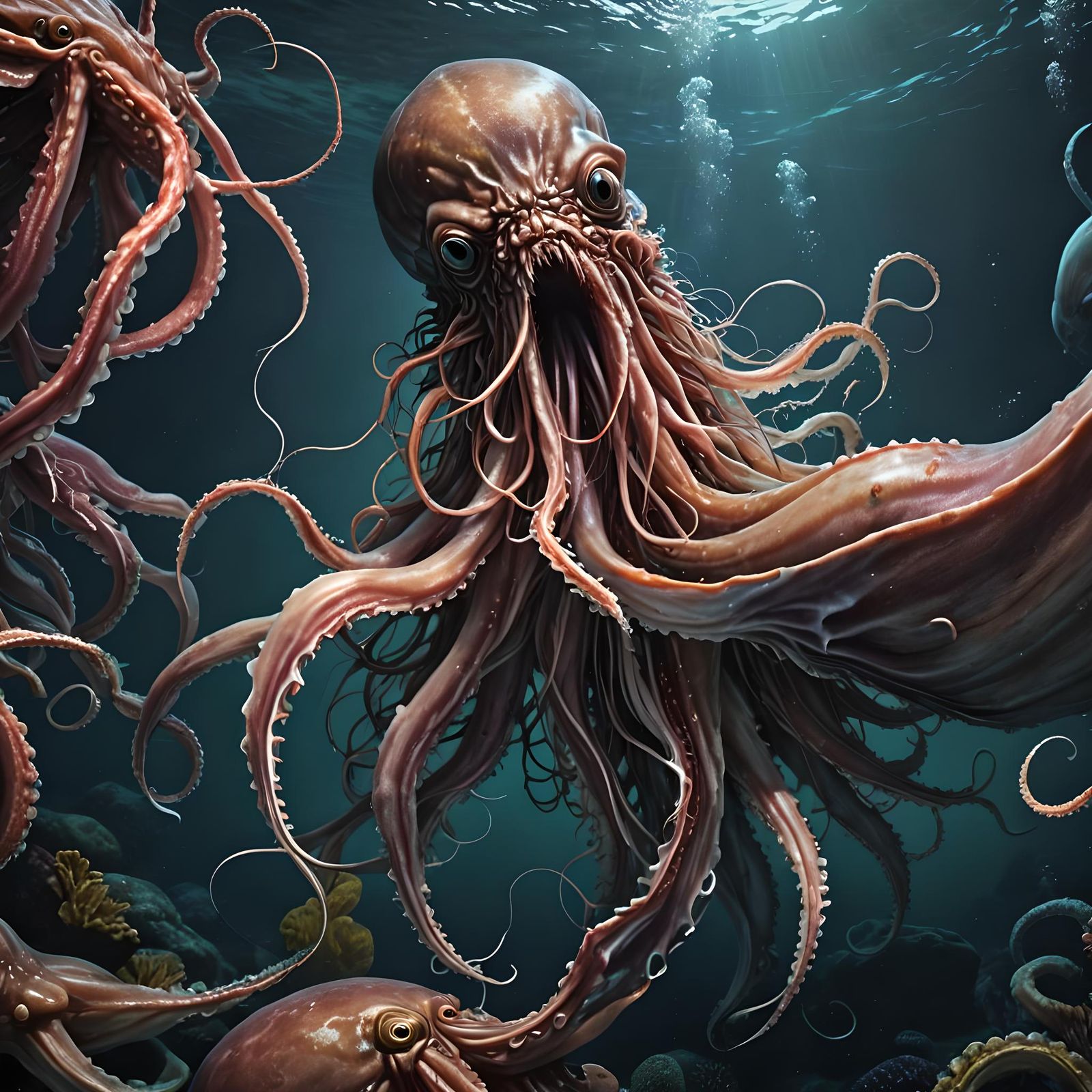 Epic Battle: Whale vs. Squid in Ocean Depths