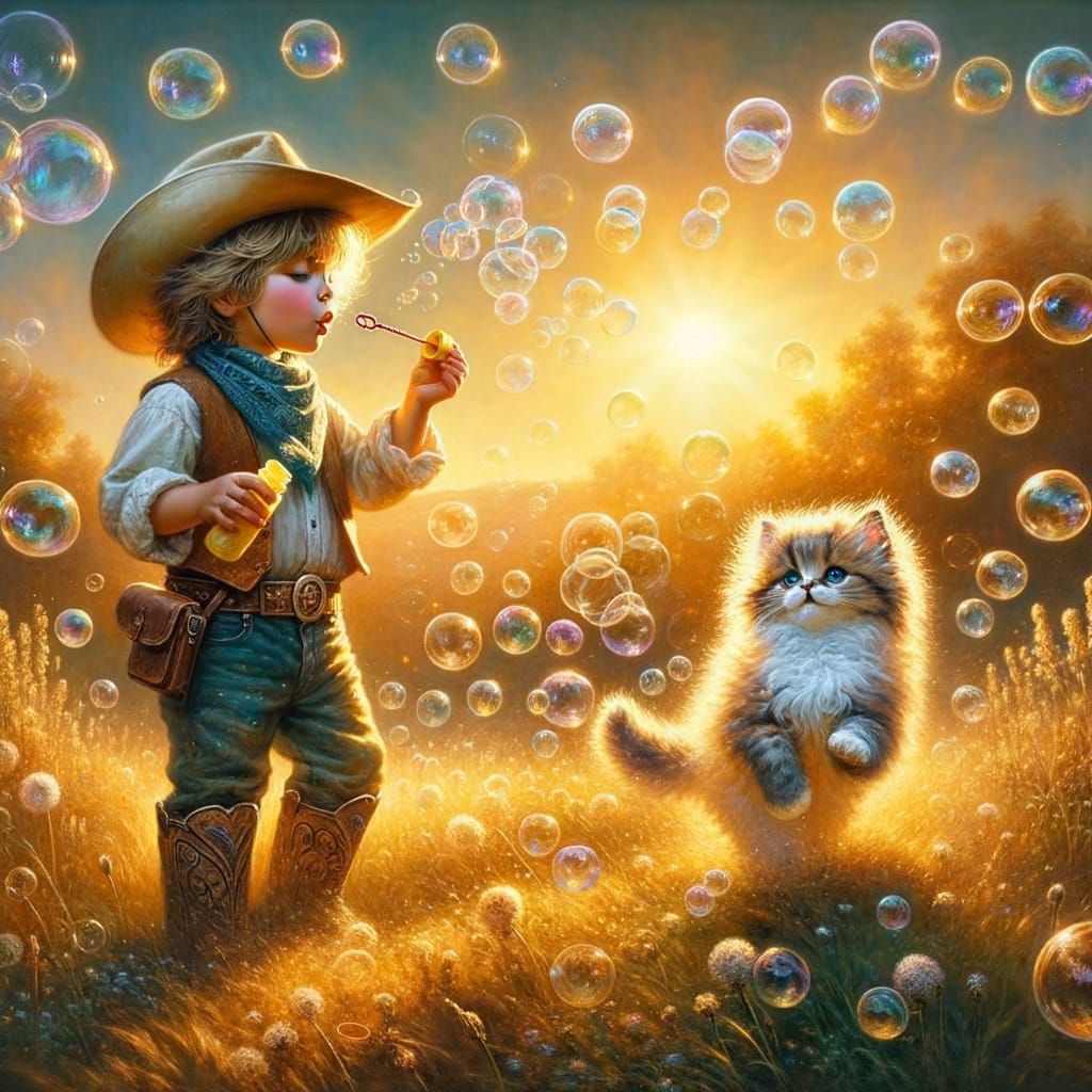 Whimsical Childhood Wonderland in Warm Oil Paint