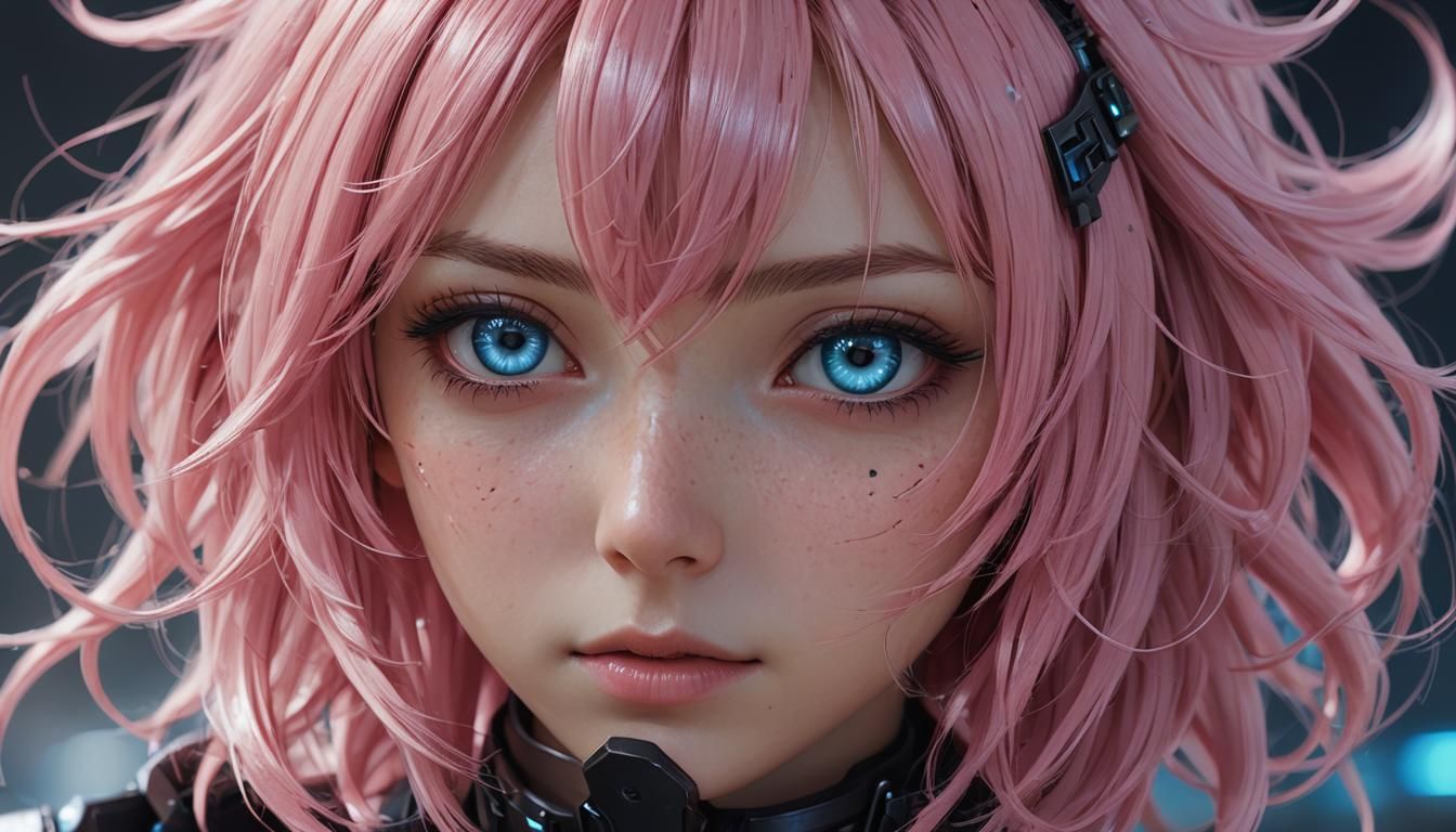 Sci-Fi Anime Woman with Pink Hair in 3D Render