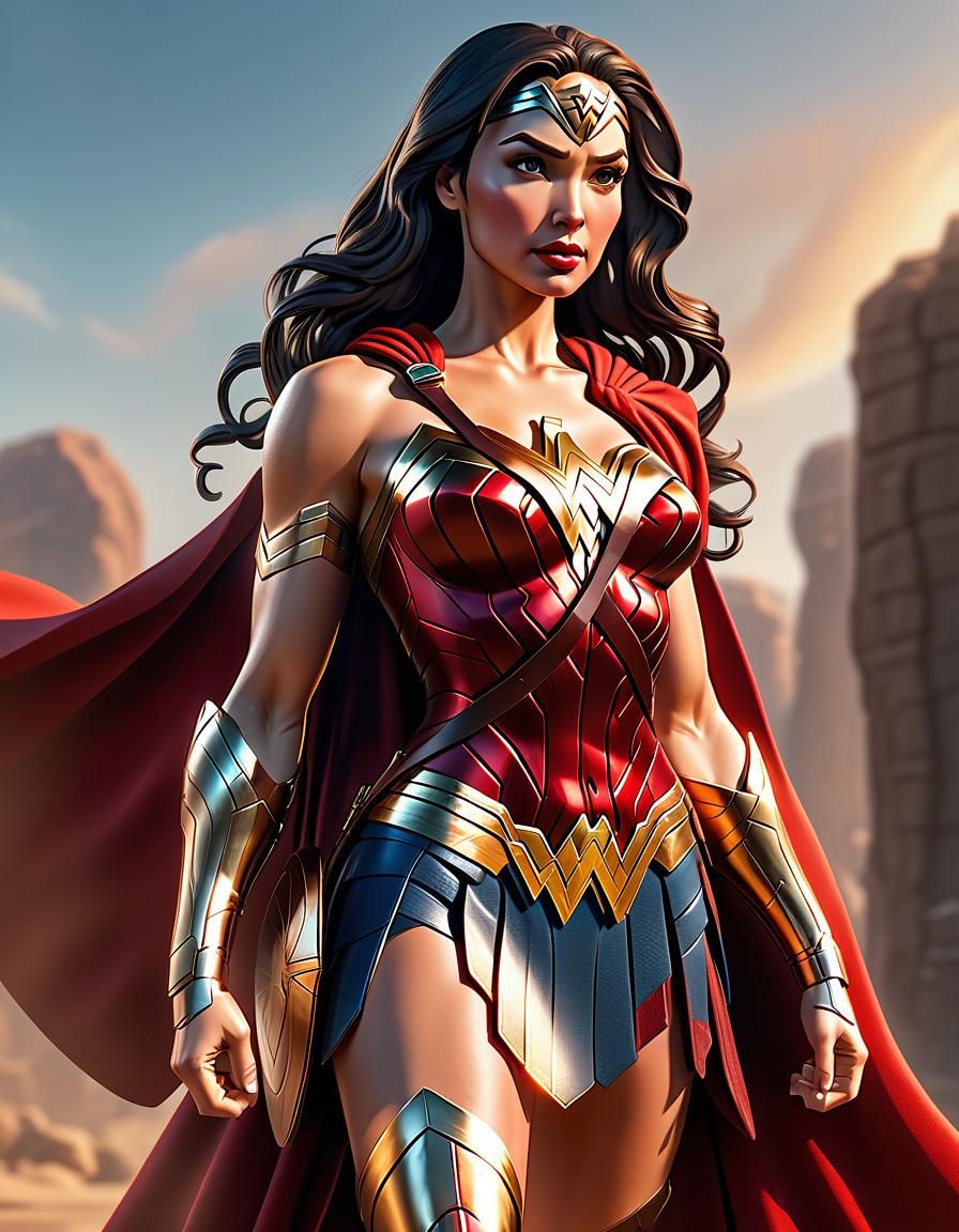 Wonder Woman Heroic Stance in 3D Cartoon Art
