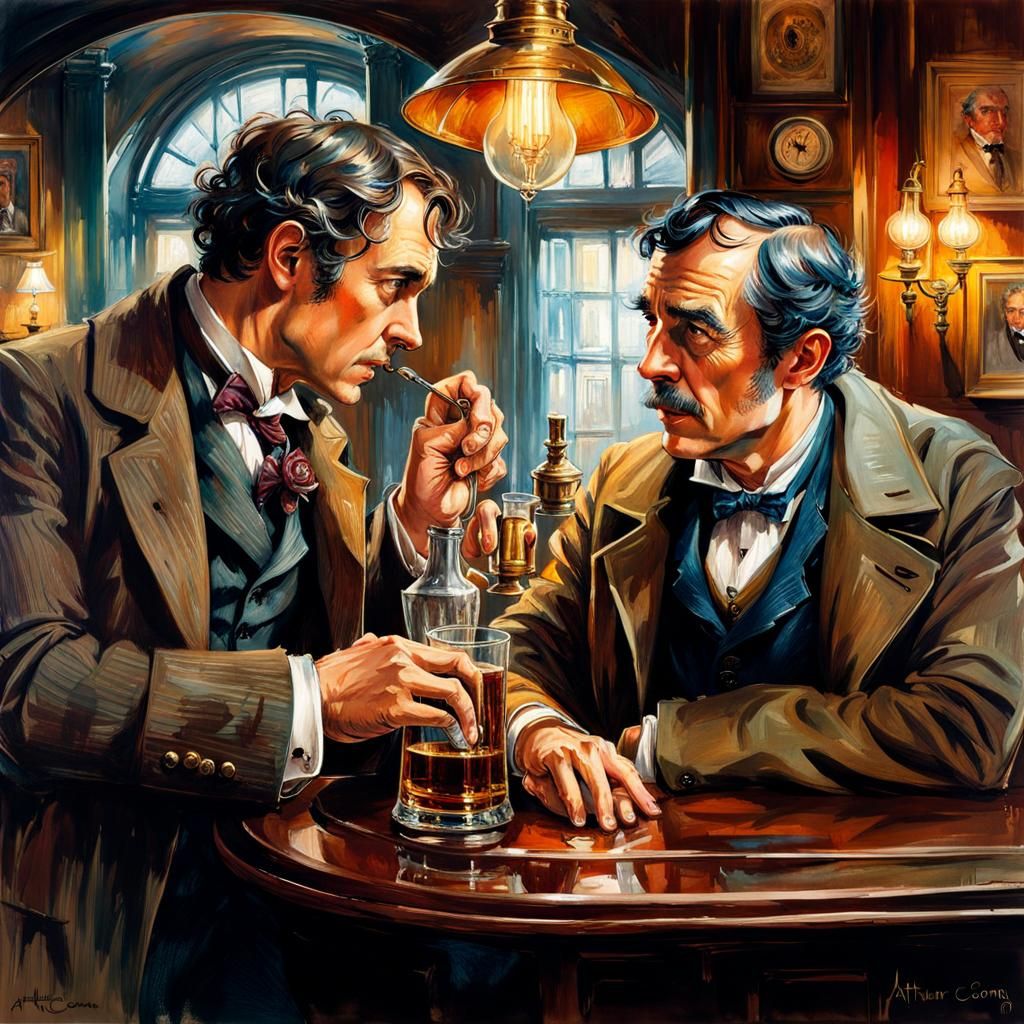 Sherlock Holmes and Watson in England Pub