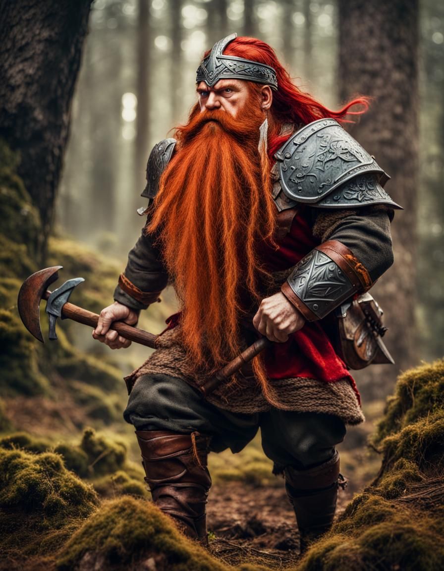 Epic Gimli Dwarf Battle in Detailed Forest