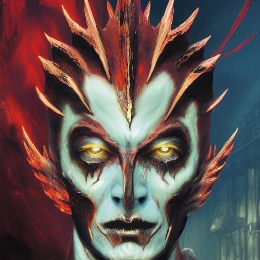 Frieza Obsidian Face Portrait in Biopunk Style