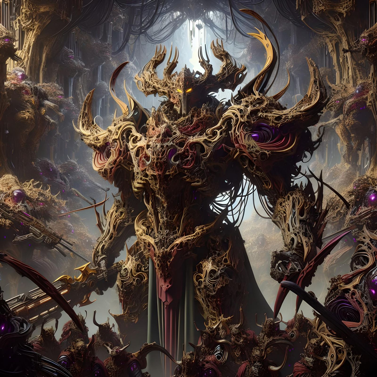 Armored Warrior in Alien Cave: Dark Fantasy Concept Art