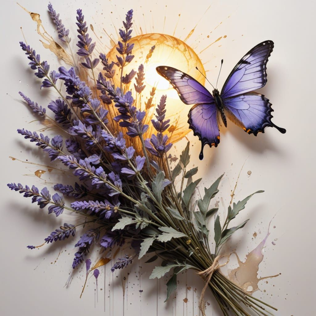 Surreal Butterfly Lands on Lavender in Golden Light