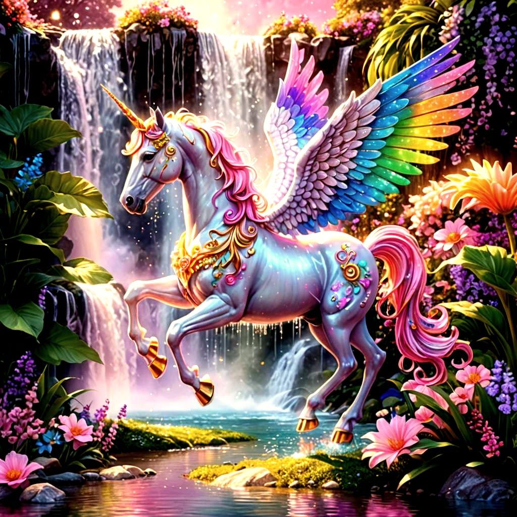 Unicorn-Pegasus in Magical Candyland Garden