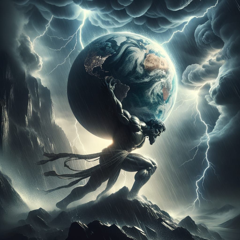 Atlas Carrying the World Through a Storm