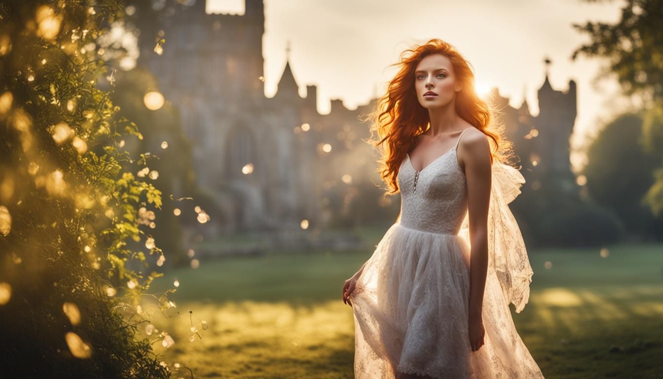 Red-Haired Beauty in Castle Park, Professional Photo