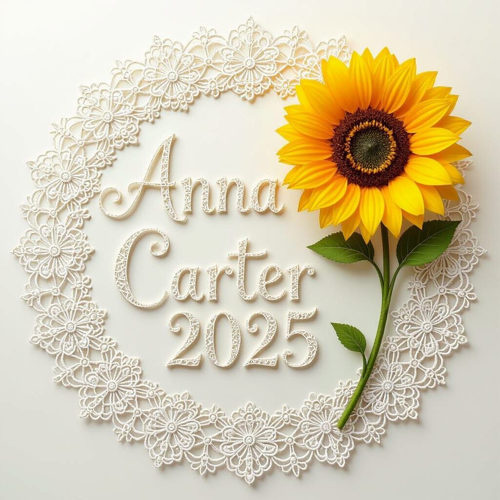 Lace Art: "ANNA CARTER 2025" with Sunflower