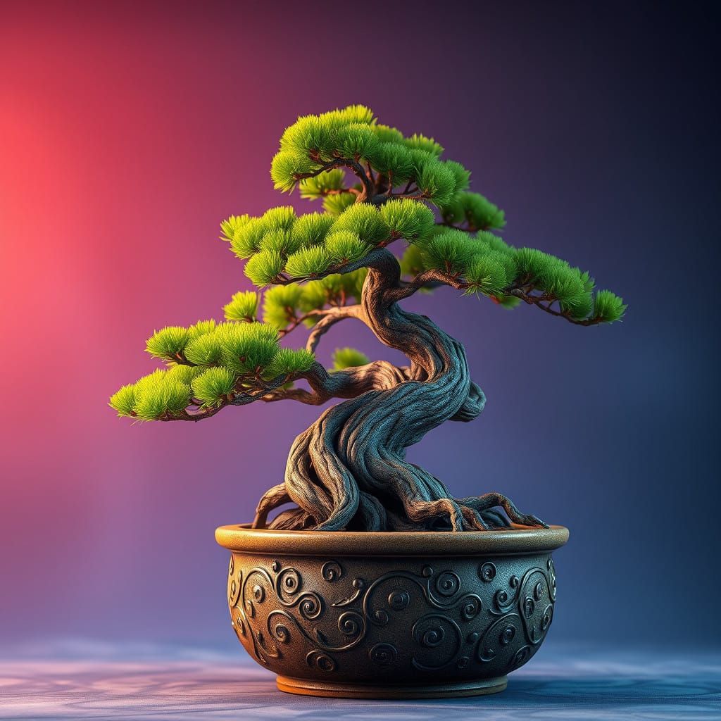 Mystical Conifer Bonsai in Ornate Pot