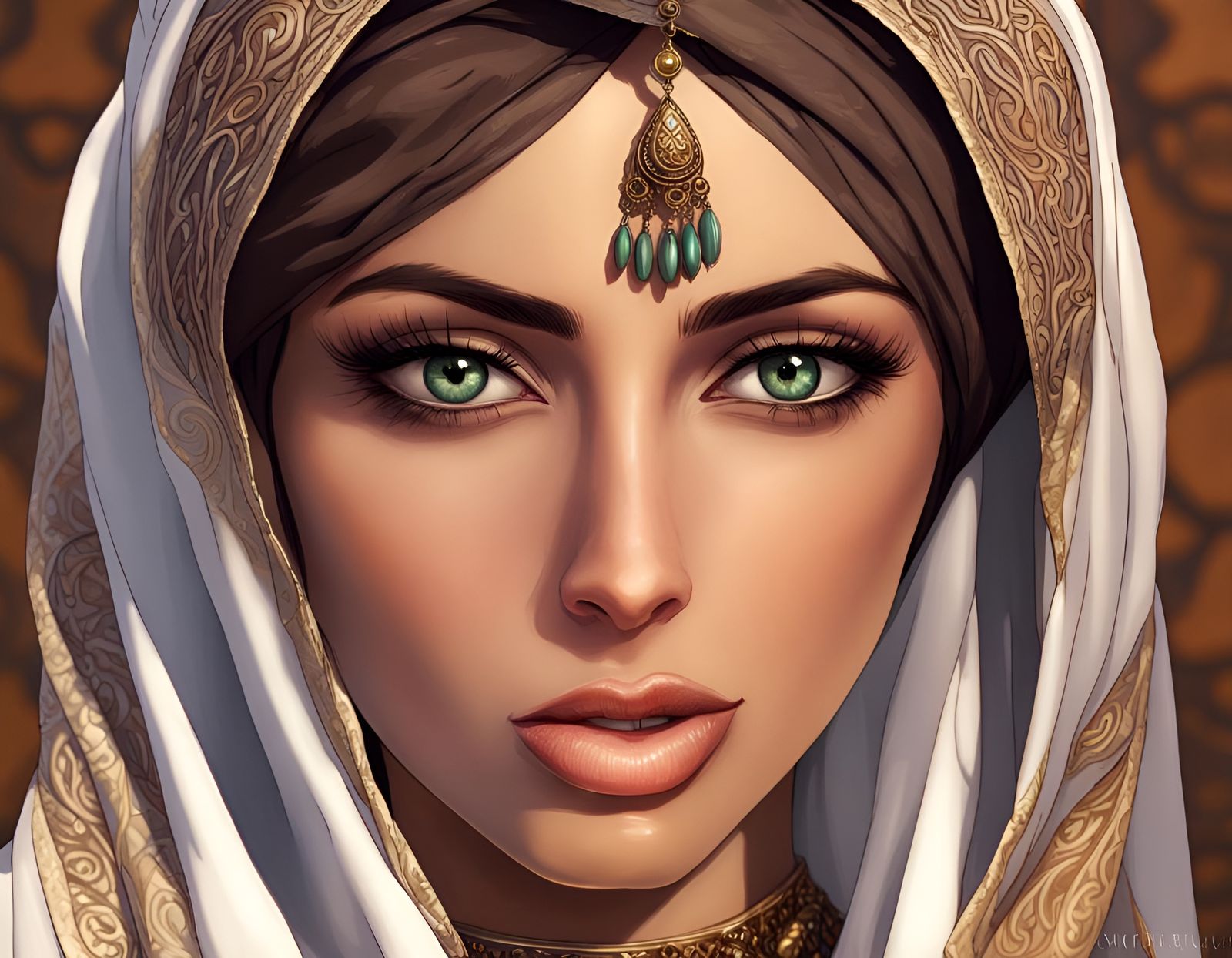 Confident Arabian Woman in Hyperrealistic Portrait