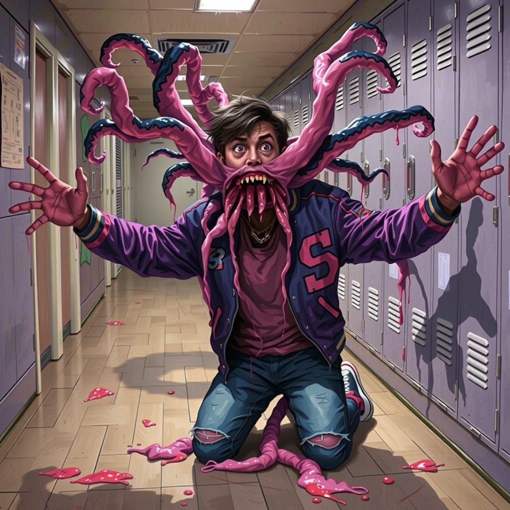 Horrific Dark Fantasy Oil Painting of Teenage Horror