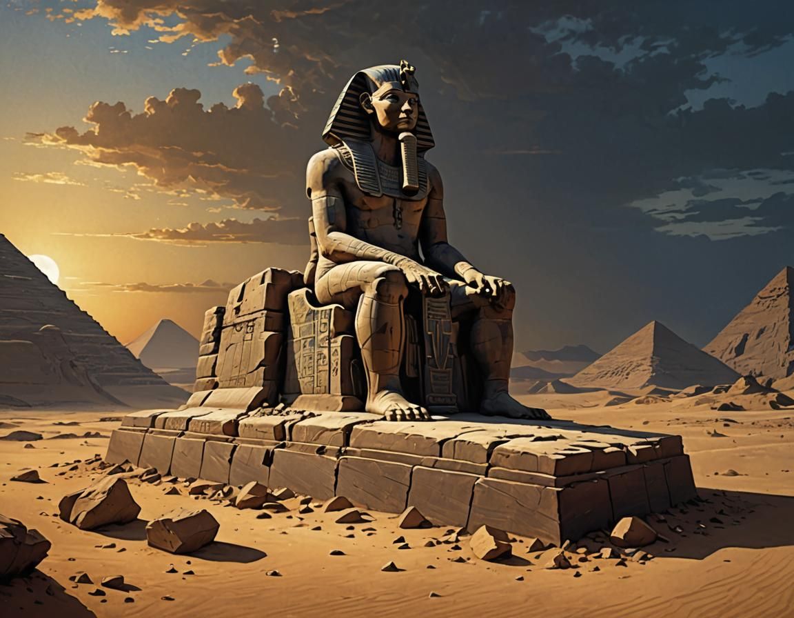 Ozymandias Statue in Barren Desert: Romanticism Art