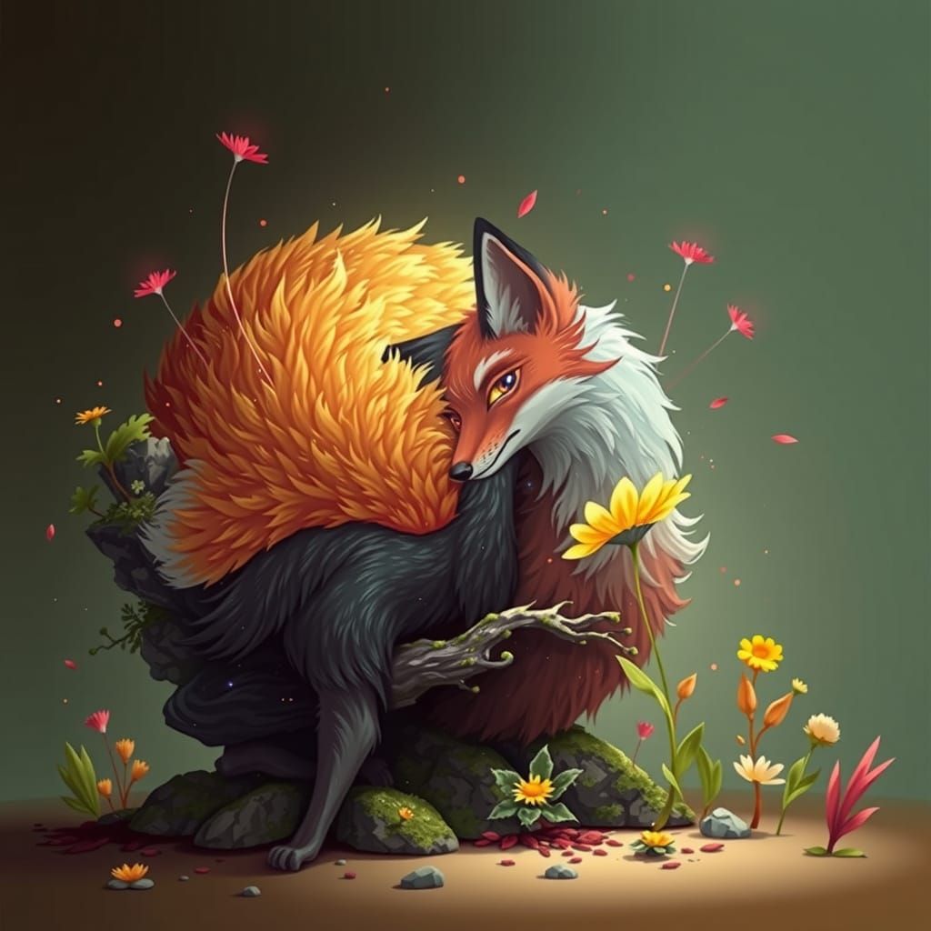 Mystical Fox in Vibrant Forest Scene