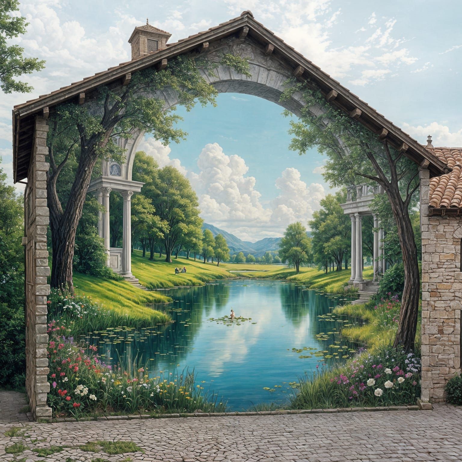 Landscape Mural Inspired by Renaissance Painting