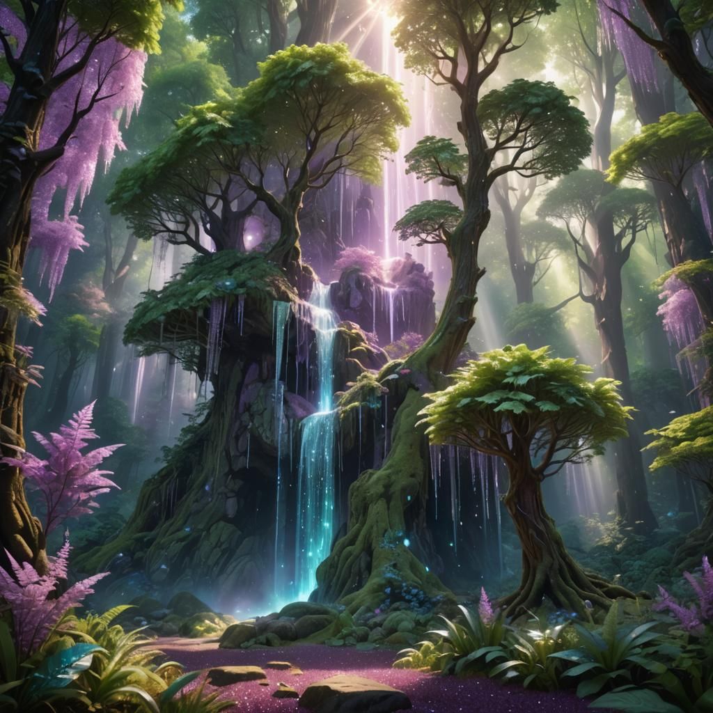 Lush Forest with Crystal Trees and Diamond Leaves