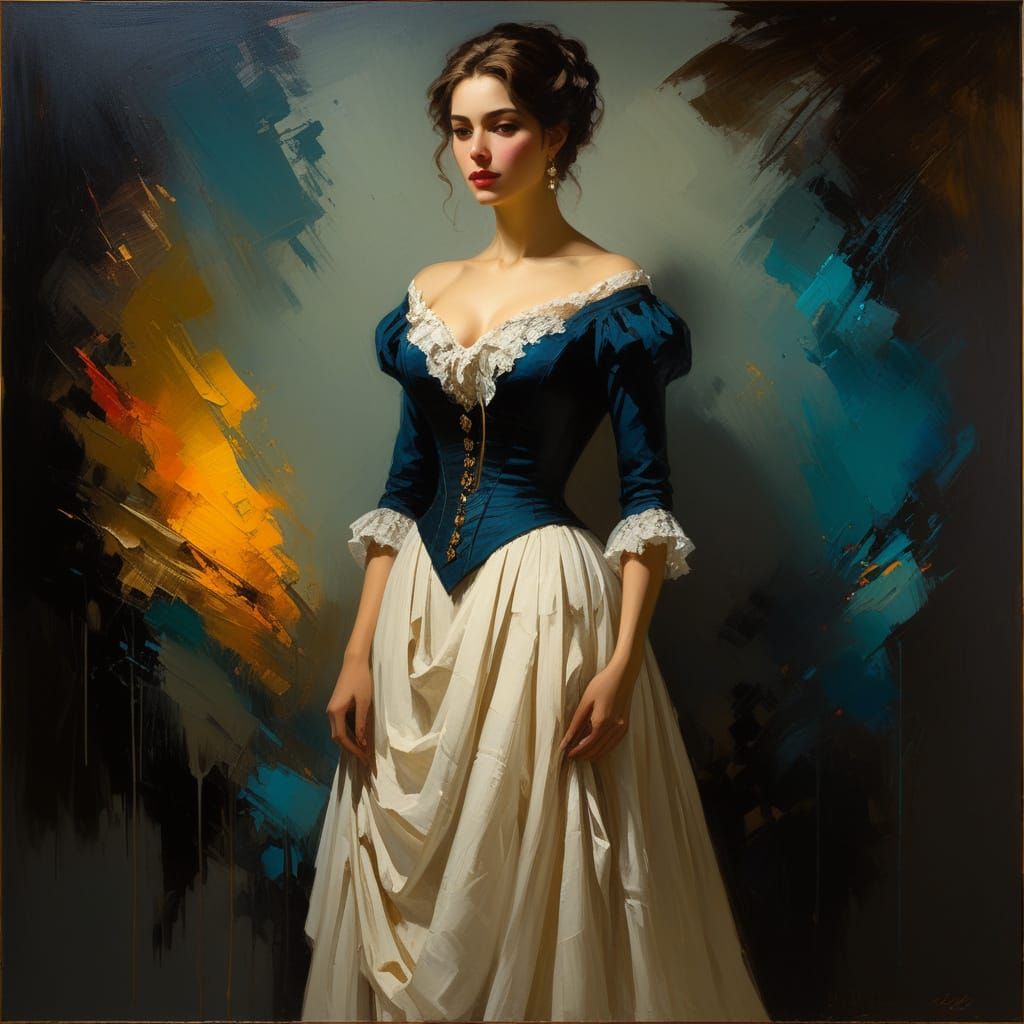 Victorian Woman In Detailed Oil Painting