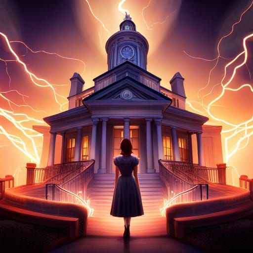 Haunted Mansion Clock Tower with Ghostly Apparition