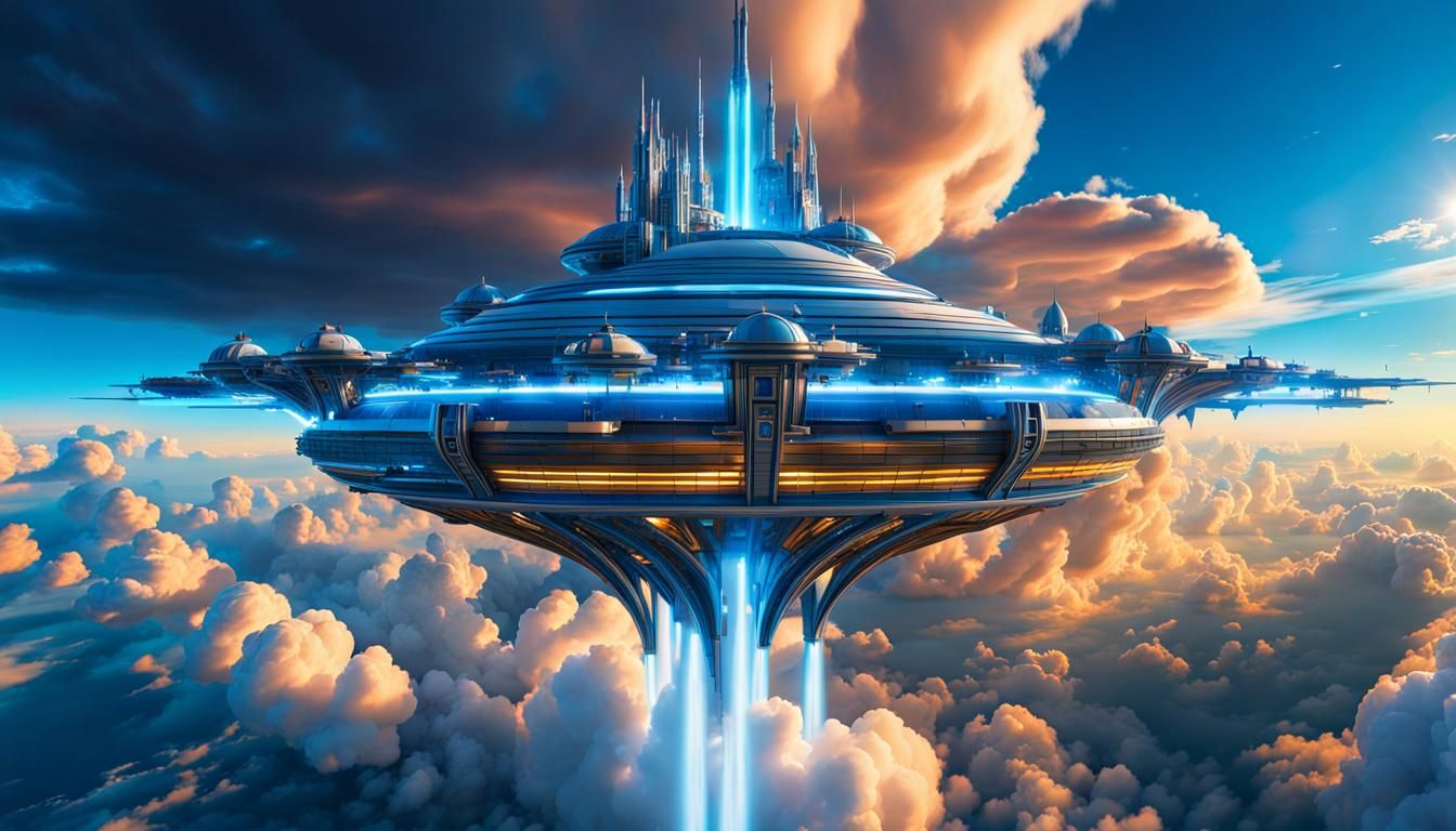 Futuristic Flying Castle in Space: Digital Art