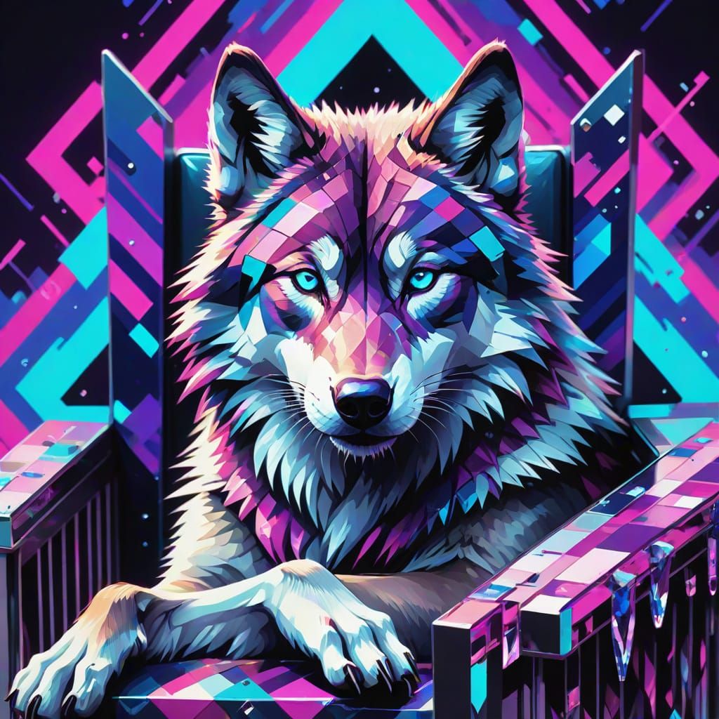 Psychedelic Glitch Art Wolf in Diamond Crystal Rocking Chair