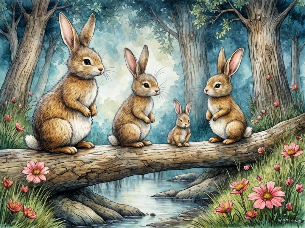 Fantasy Forest Family in Whimsical Watercolor