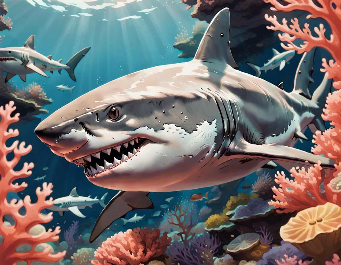 Manga Style Shark in Coral Reef