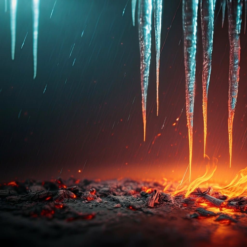Ethereal Frame with Ice and Fire: A Digital Artwork