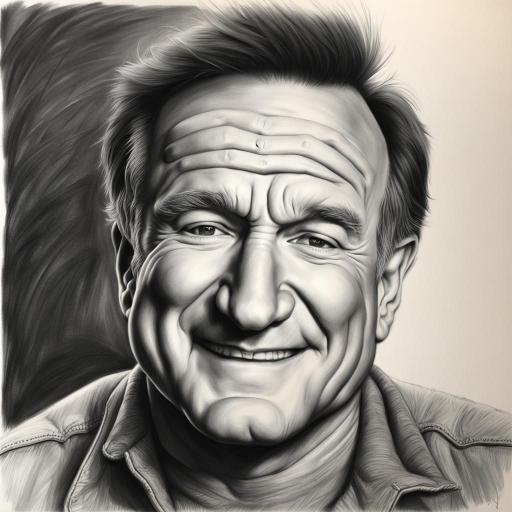 Hyperdetailed Charcoal Drawing of Robin Williams