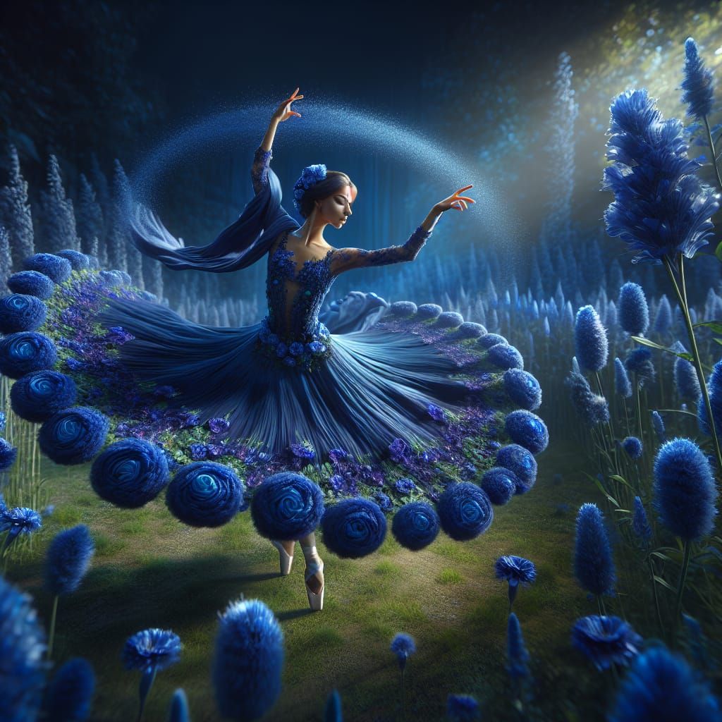 Sapphire Ballet: A Hyperrealistic Floral Dance