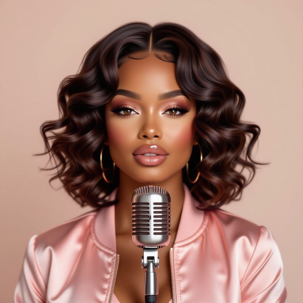 Beautiful Black Woman With Rose-Gold Curls and Glowing Micro...