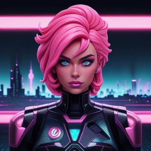 Synthwave Figurine Cat Girl Posing in Futuristic City